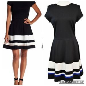 Love...Ady Fit & Flare Black White Royal Blue Flattering Dress Size Medium Crew